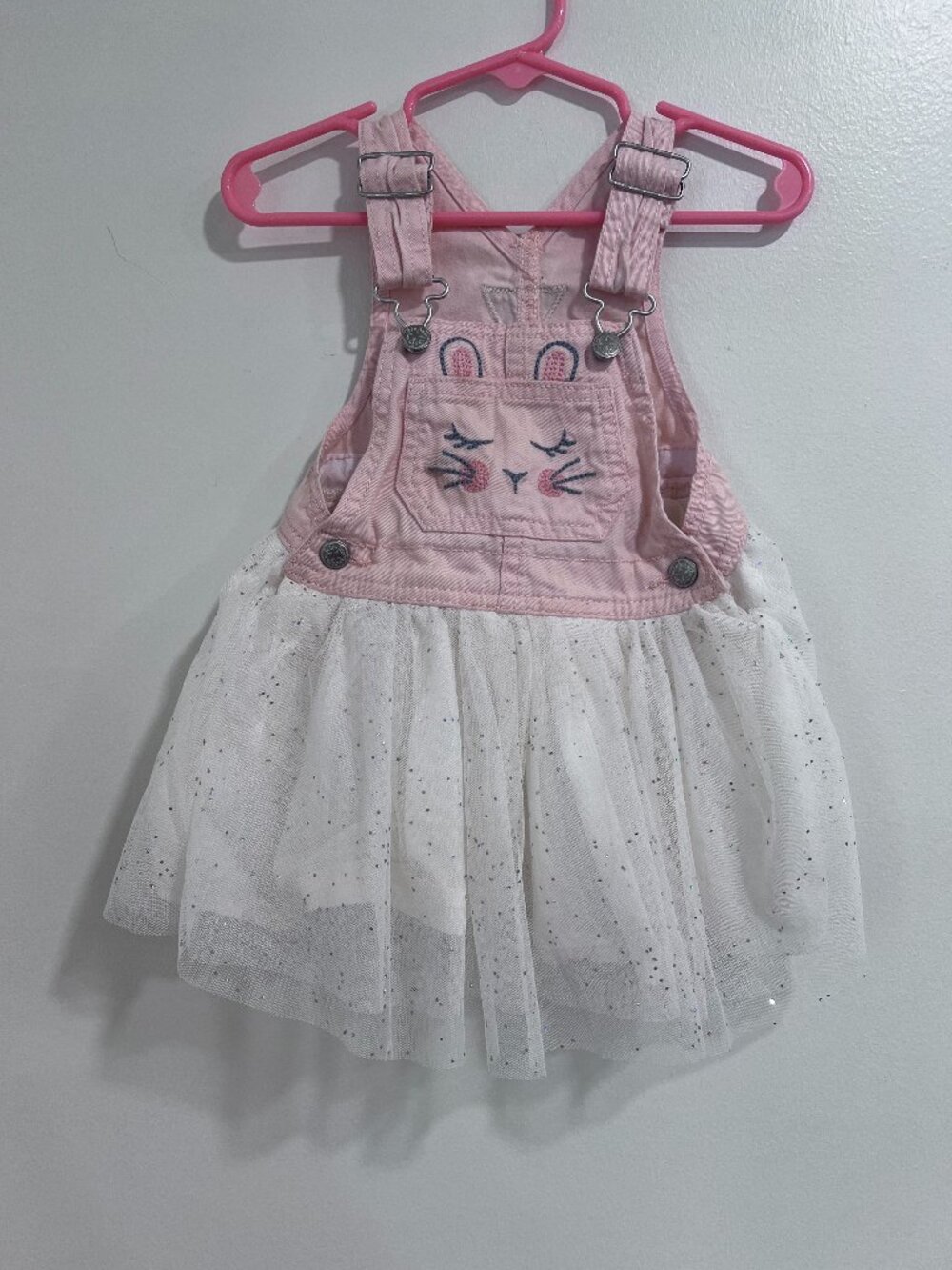 OshKosh B'gosh Pink Denim & Glitter Tulle Bunny Dress